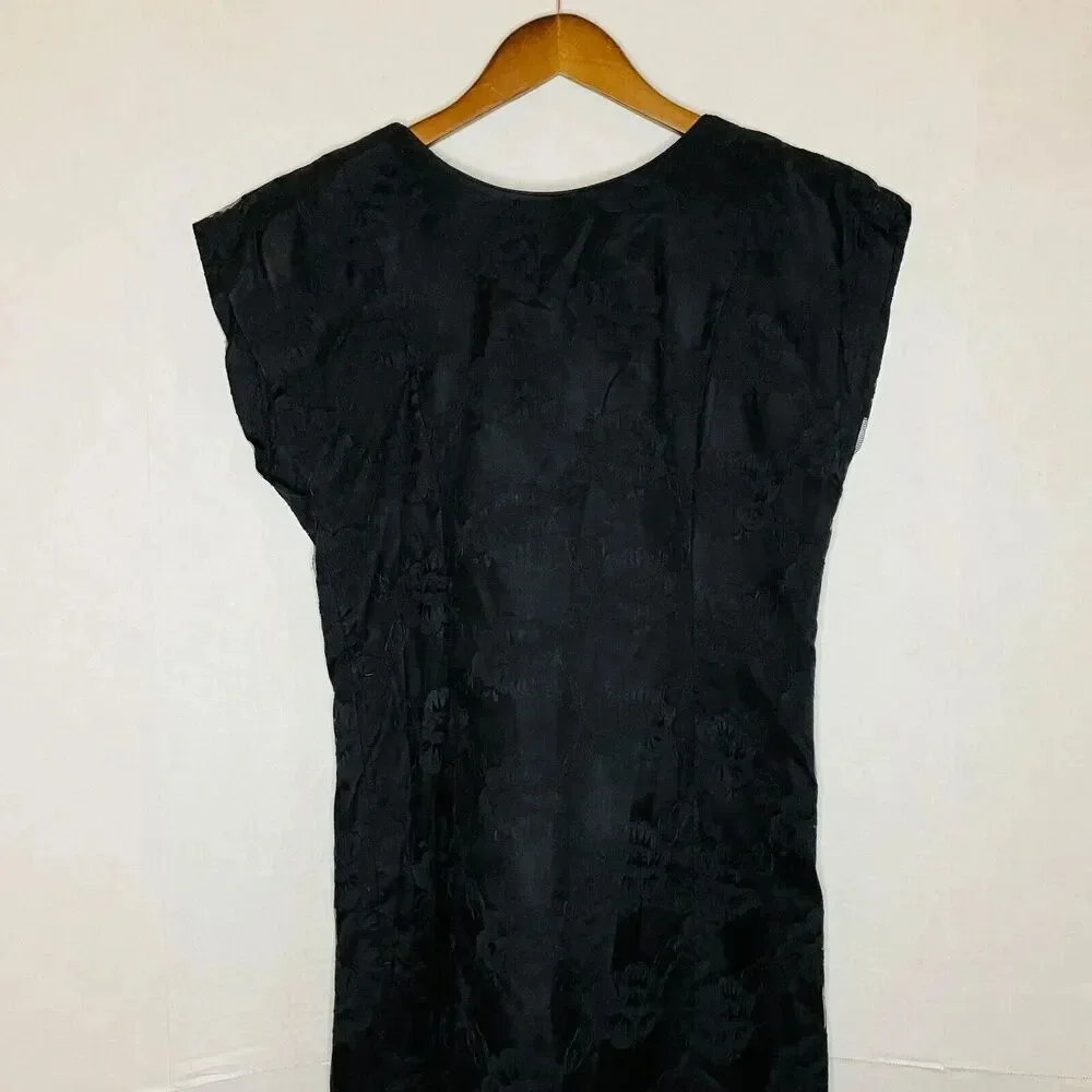 Vintage 80s Kwai Lan Louis Women's Dress - Black Shift Lace Bow Union Made